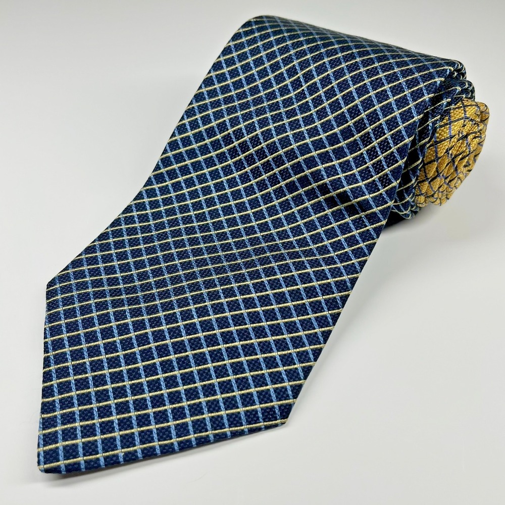 Tommy Hilfiger Silk Men's Necktie Geometric Diamond Pattern Blue Yellow USA